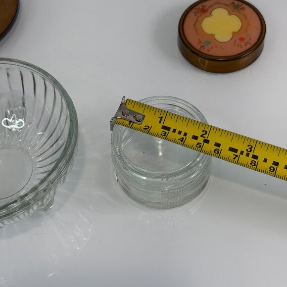 Vintage Art Deco MCM Powder Glass Jar Trinket Metal Lid Grannycore Lot of 2 - Picture 10 of 16